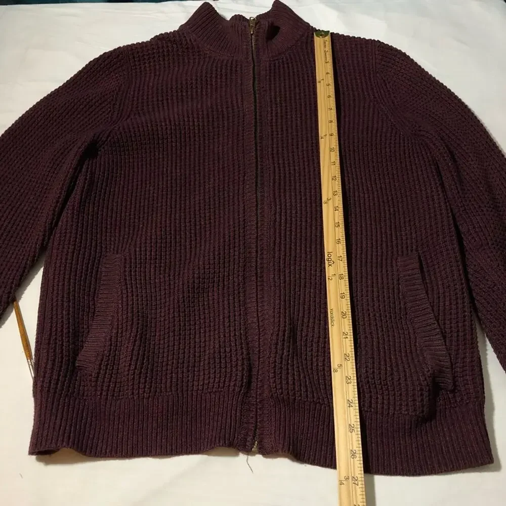 LL Bean mens M organic cotton full zip cranberry red shaker knit cardigan 508221